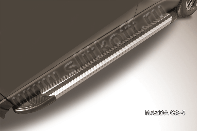 Пороги алюминиевые "Luxe Silver" 1700 серебристые Mazda CX5 (2014)
