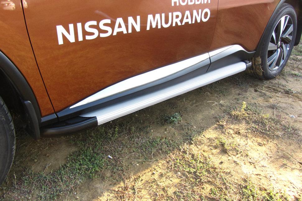 Пороги алюминиевые Optima Silver 1800 серебристые Nissan Murano (2016)