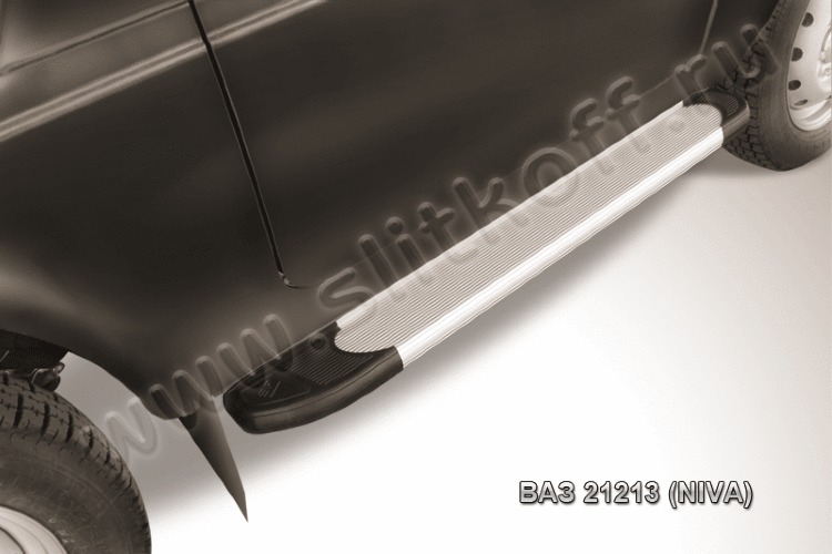 Пороги алюминиевые "Optima Silver" на Lada 4x4 (ВАЗ 21213 NIVA) - фото 3 - id-p131425371