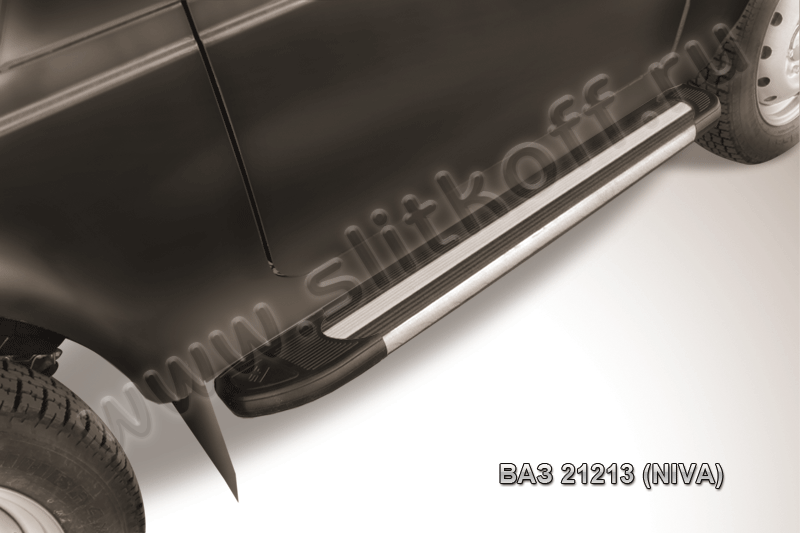 Пороги алюминиевые "Luxe Black" на Lada 4x4 (ВАЗ 21213 NIVA) - фото 1 - id-p131425372