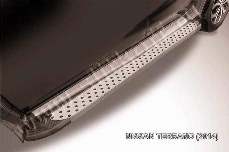 Пороги алюминиевые "Standart Silver" 1700 серебристые Nissan Terrano (2014)