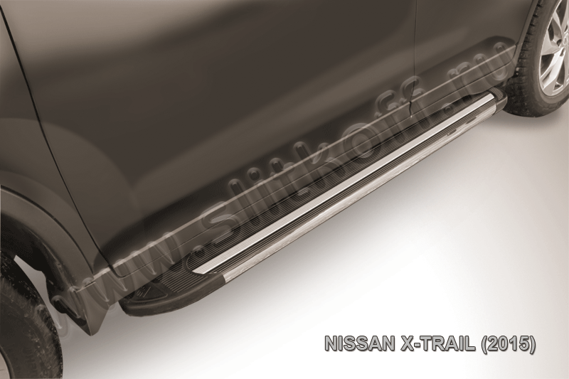 Пороги алюминиевые "Luxe Black" Nissan X-TRAIL (2015)