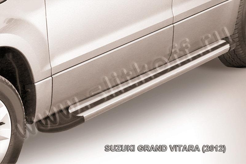 Пороги алюминиевые "Luxe Silver" 1700 серебристые Suzuki Grand Vitara (2012)