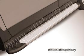 Пороги алюминиевые "Optima Silver" 1700 серебристые Suzuki SX-4 (2014)