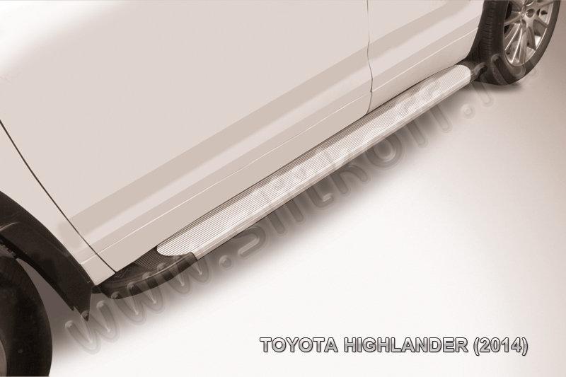 Пороги алюминиевые "Optima Silver" 1800 серебристые Toyota Highlander (2014)