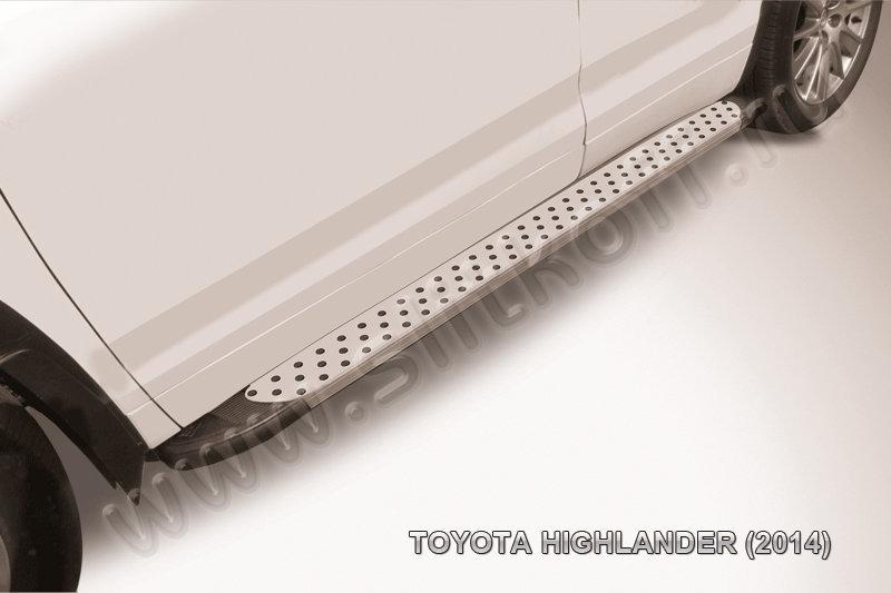Пороги алюминиевые "Standart Silver" 1800 серебристые Toyota Highlander (2014)