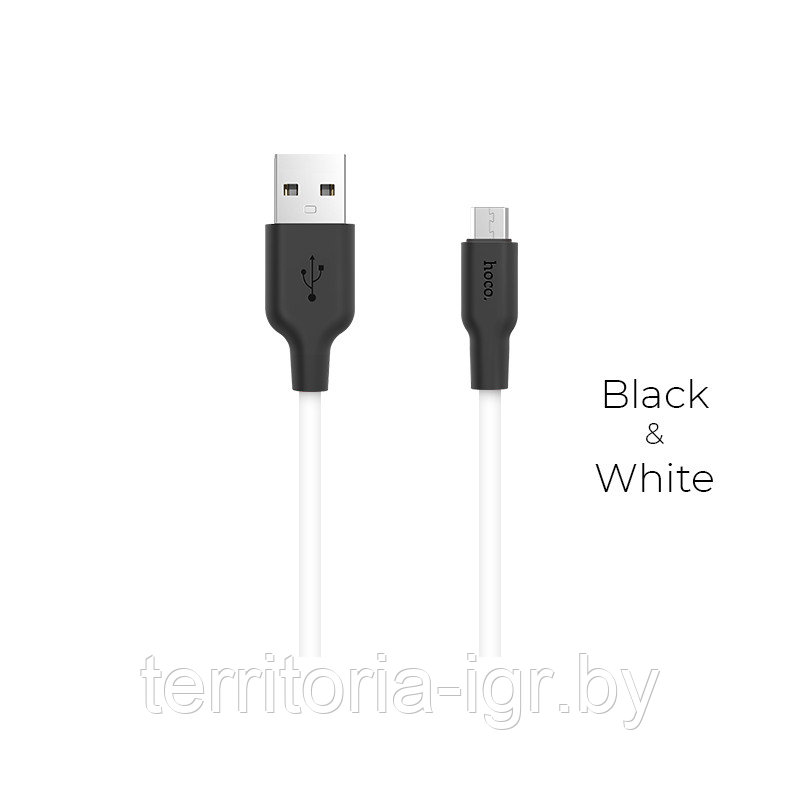 Дата-кабель силиконовый X21 Micro-USB 1м. 2А. черно-белый Hoco - фото 2 - id-p131524640