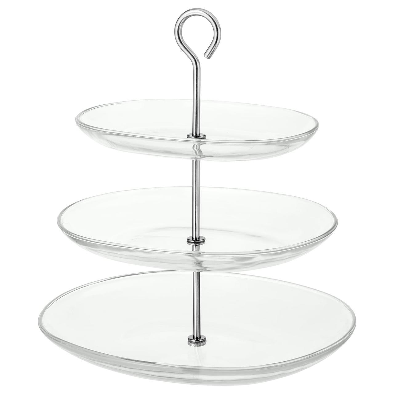 IKEA/ КВИТТЕРА Сервировочн подставка, 3 яруса, прозрачное стекло, нержавеющ сталь