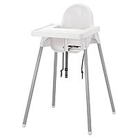 IKEA/  АНТИЛОП Высокий стульчик со столешн, серебристый белый, серебристый