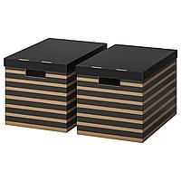 ПИНГЛА коробка с крышкой, черный, естественный56x37x36 см 1 шт