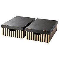 ПИНГЛА коробка, 1 шт с крышкой, черный, естественный56x37x18 см