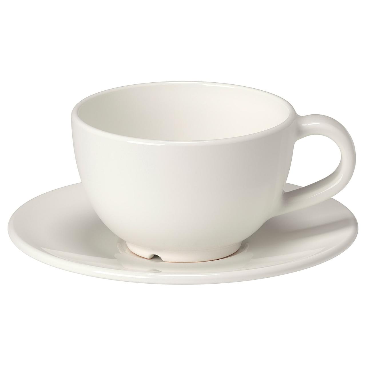 IKEA/  ВАРДАГЕН Чашка кофейная с блюдцем, белый с оттенком140 мл, фото 1