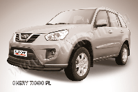 Защита переднего бампера d57+d42 двойная черная Chery Tiggo FL (2013)