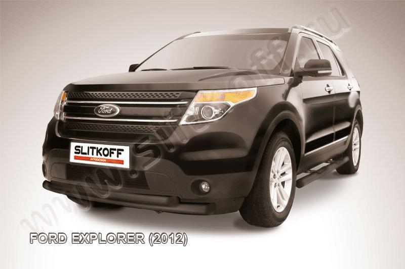 Защита переднего бампера d76+d57 двойная черная Ford Explorer (2012)