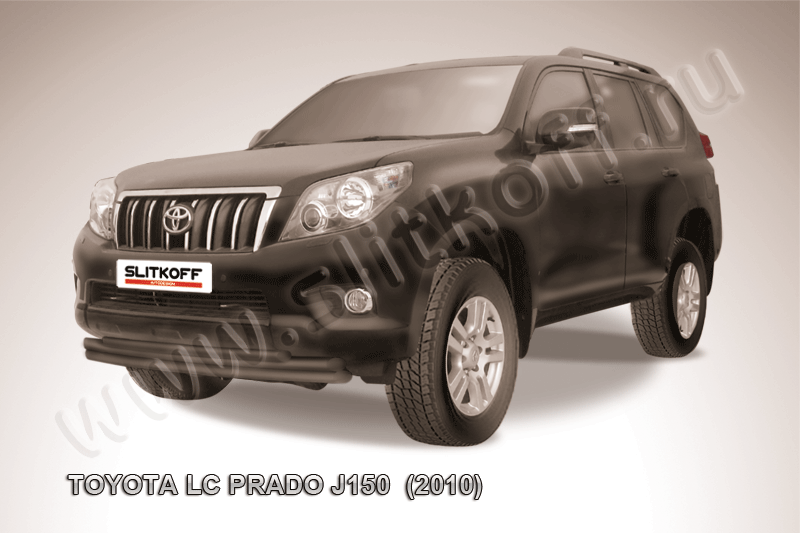 Защита переднего бампера d57+d57+d42 тройная радиусная черная Toyota Land Cruiser Prado (2010)