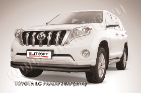 Защита переднего бампера d76+d57 двойная длинная черная Toyota Land Cruiser Prado (2014)