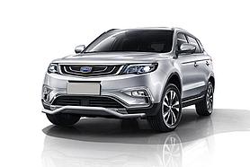 Защита переднего бампера d57 "волна" серебристая Geely Atlas