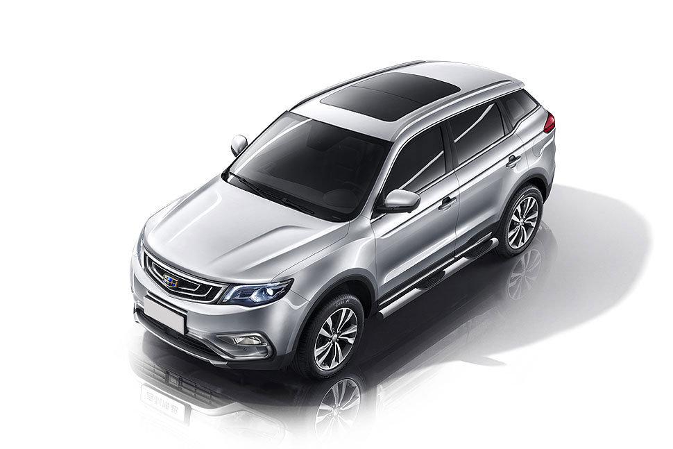 Защита заднего бампера d76 с проступями серебристая Geely Atlas