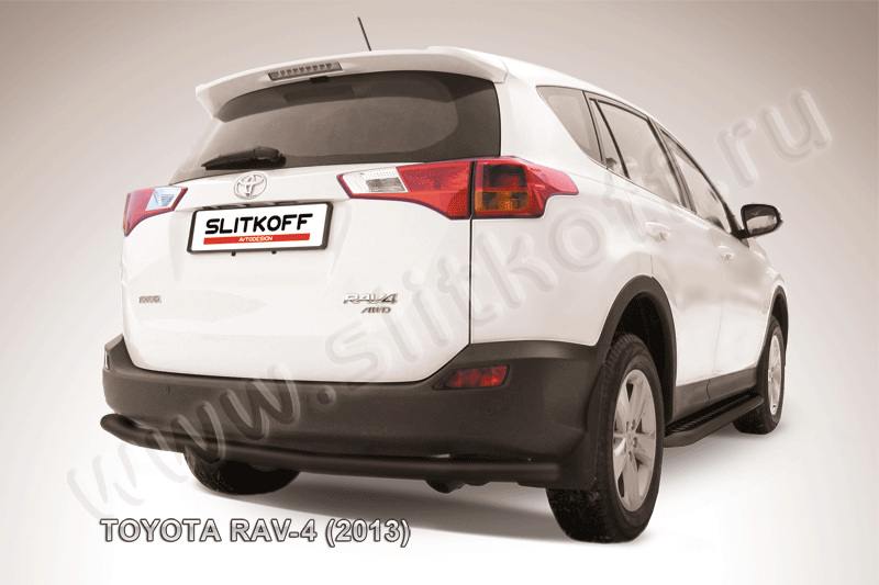 Защита заднего бампера d57 длинная черная Toyota RAV-4 (2013)