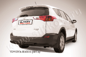 Защита заднего бампера d57+d57 двойная радиусная черная Toyota RAV-4 (2013)