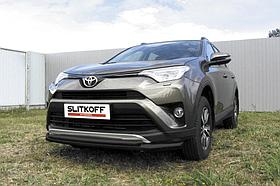 Защита переднего бампера d57+d42 двойная черная Toyota RAV4 (2015)