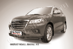 Защита переднего бампера d57+d57 черная Haval H2