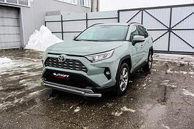 Защита переднего бампера d57+d42 двойная серебристая TOYOTA RAV4 (2019)