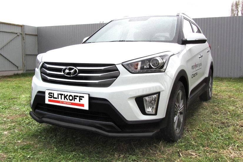 Защита переднего бампера d57 "волна" черная Hyundai CRETA 4WD 2016