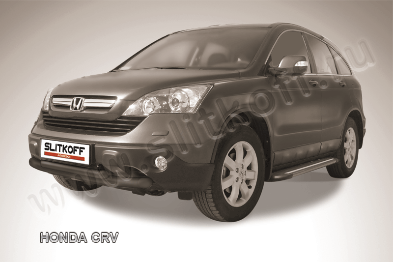 Защита переднего бампера d76+d57 двойная черная Honda CR-V (2009)