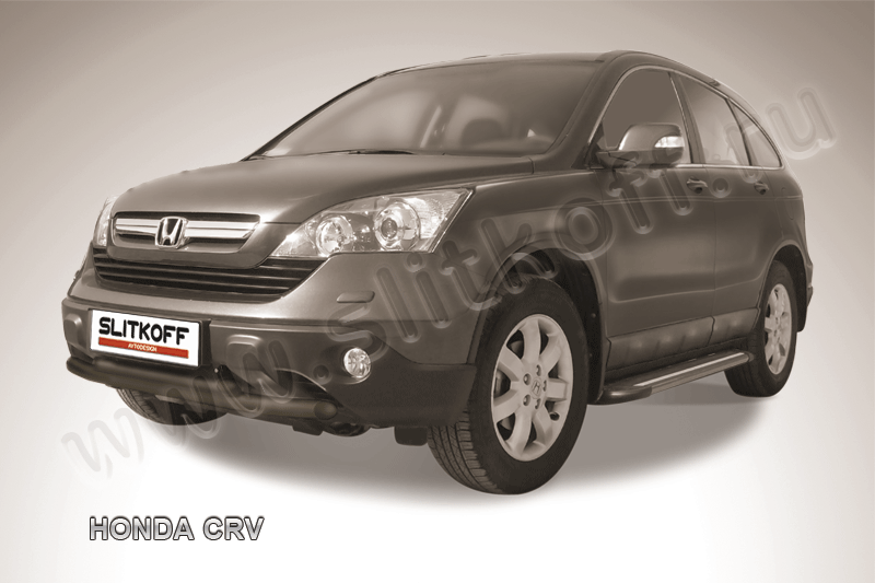 Защита переднего бампера d57+d57 двойная черная Honda CR-V (2009)