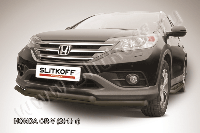 Защита переднего бампера d57+d57 двойная черная Honda CR-V (2012) 2L