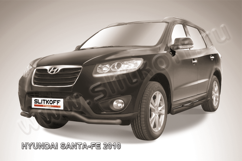 Защита переднего бампера d57 "волна" черная Hyundai Santa Fe (2010)