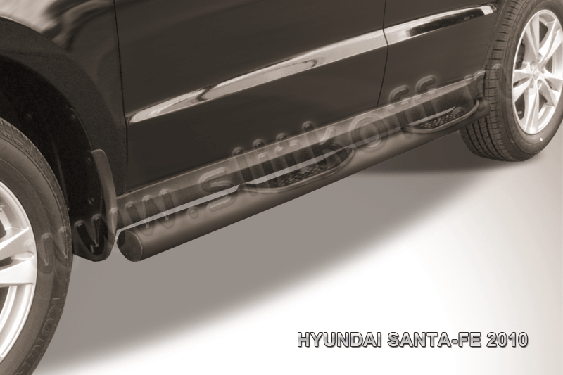 Защита порогов d76 с проступями черная Hyundai Santa Fe (2010)