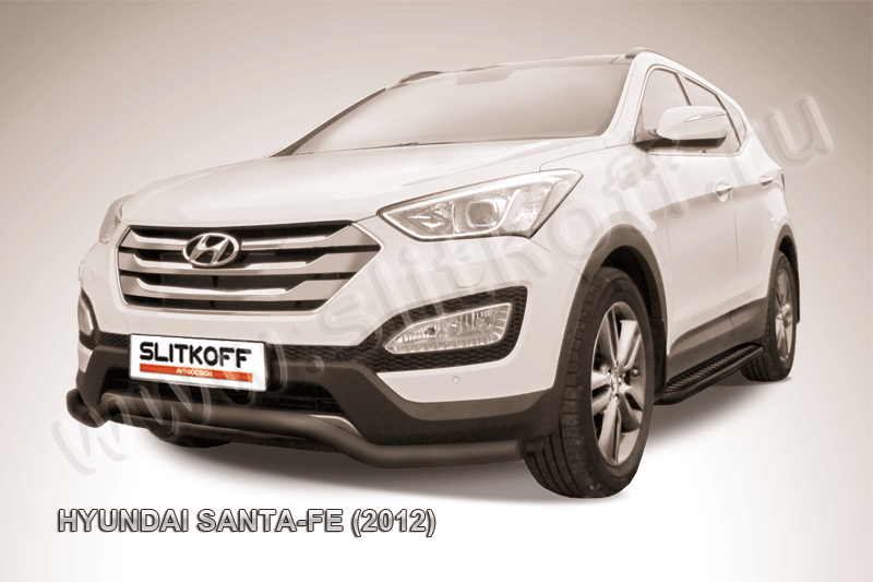 Защита переднего бампера d57 "волна" черная Hyundai Santa Fe (2012)