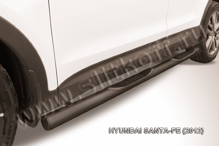 Защита порогов d76 с проступями черная Hyundai Santa Fe (2012) - фото 2 - id-p131555812