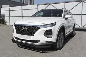 Защита переднего бампера d57+d42 двойная черная Hyundai SANTA-FE (2018)