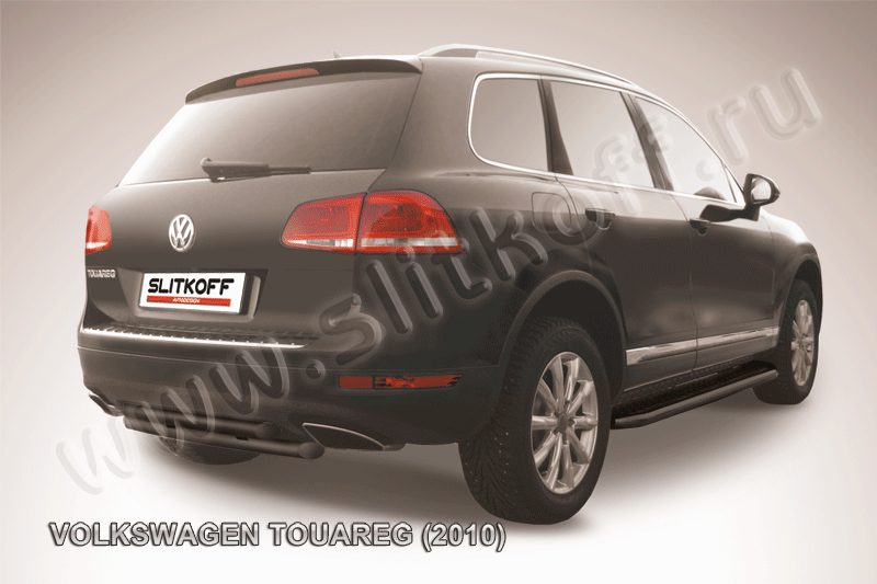 Защита заднего бампера d57+d57 двойная черная Volkswagen Touareg (2010)