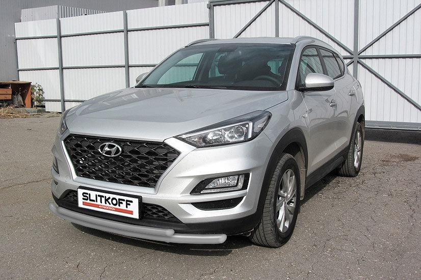 Защита переднего бампера d57+d42 двойная  серебристая Hyundai Tucson (2018) Turbo