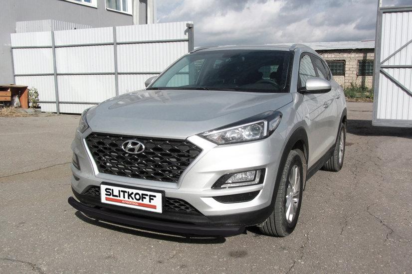 Защита переднего бампера d57 черная Hyundai Tucson (2018) Turbo