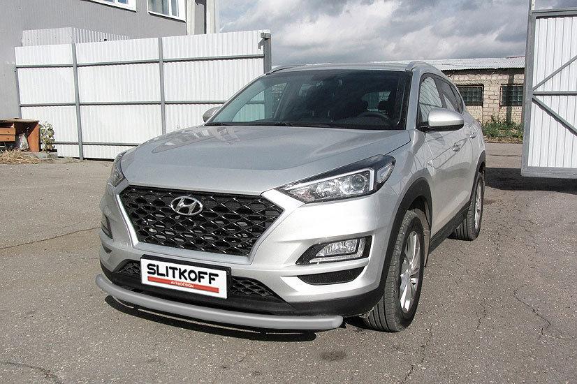 Защита переднего бампера d57 серебристая Hyundai Tucson (2018) Turbo