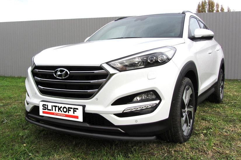 Защита переднего бампера d42 черная Hyundai Tucson 4WD (2015)