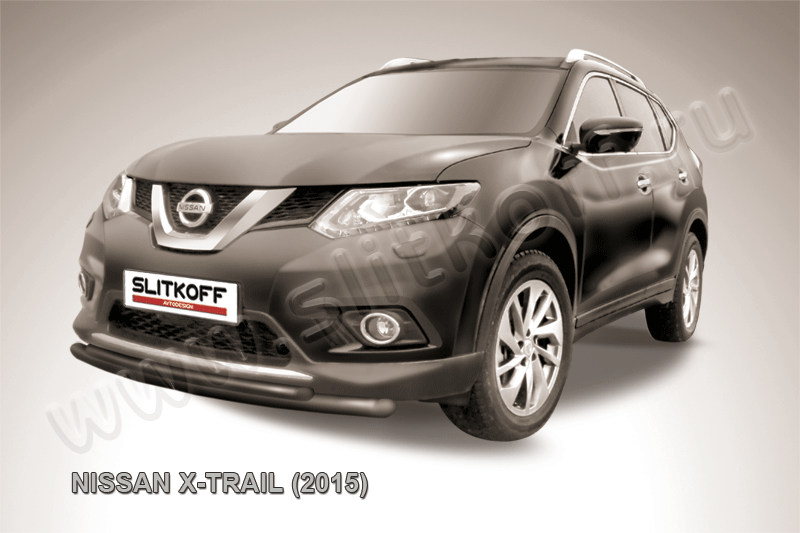 Защита переднего бампера d57+d42 двойная короткая черная Nissan X-TRAIL (2015)