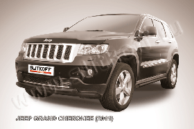 Защита переднего бампера d57+d57 двойная радиусная черная JEEP Grand Cherokee (2011)