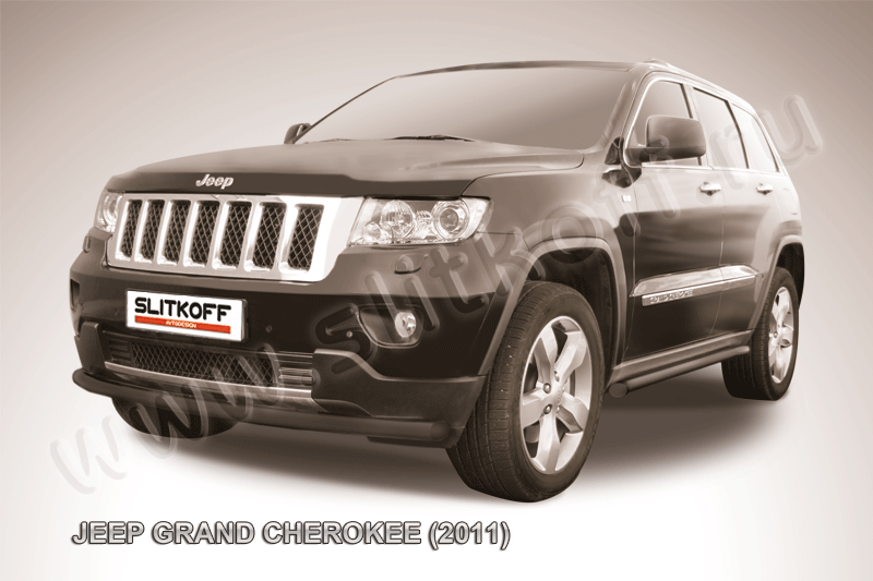 Защита переднего бампера d57 радиусная черная JEEP Grand Cherokee (2011)