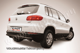 Защита заднего бампера d57+d42 двойная радиусная черная Volkswagen Tiguan (2011)