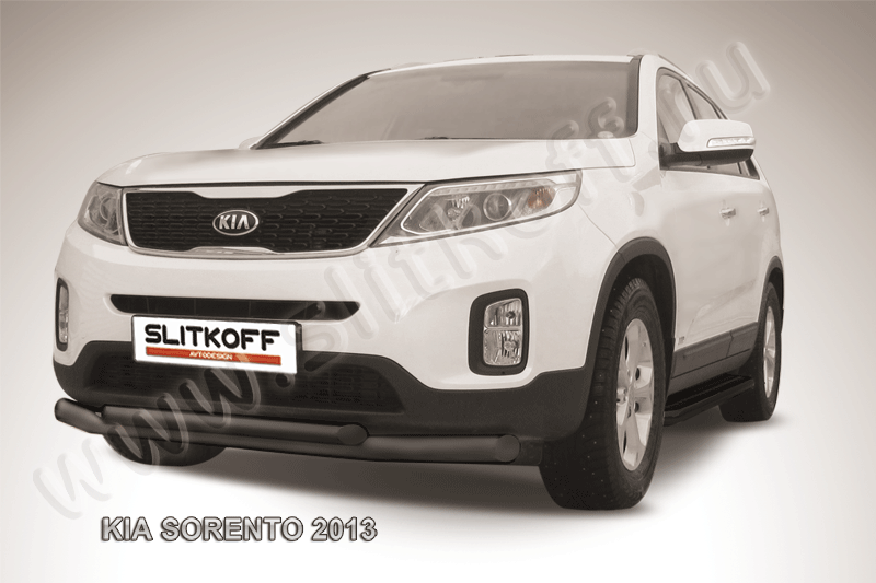 Защита переднего бампера d76+d57 двойная черная KIA Sorento (2013)