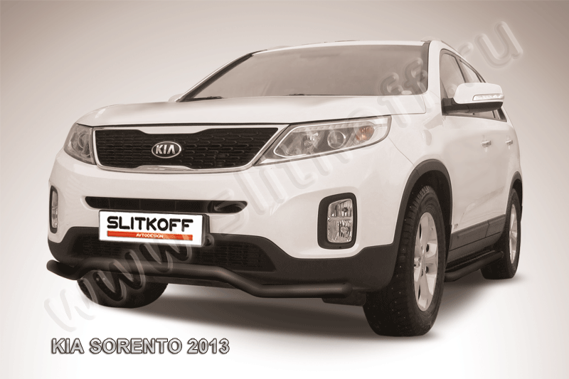 Защита переднего бампера d57 "волна" черная KIA Sorento (2013)