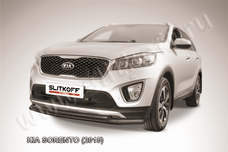 Защита переднего бампера d57+d42 двойная черная KIA Sorento (2015)