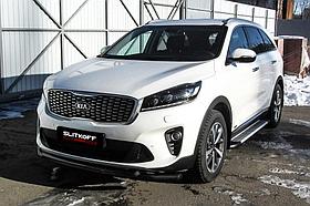 Защита переднего бампера d57+d42 двойная черная KIA Sorento Prime (2017)