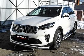 Защита переднего бампера d57+d42 двойная серебристая KIA Sorento Prime (2017)